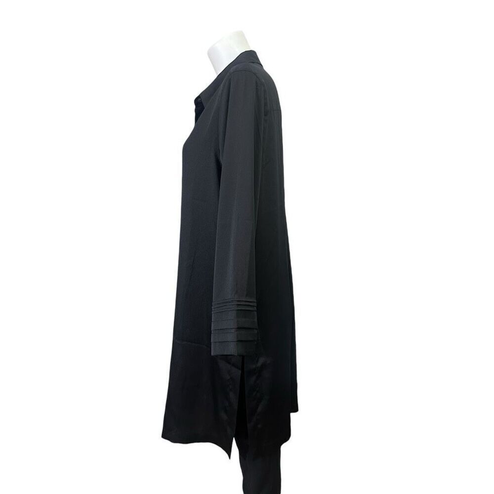 Chico’s Pleat Detail Tunic Satin Black Shirt‎ Button Up Size 2 LArge NEW srp 99$ - Picture 4 of 9